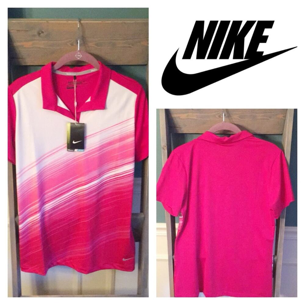 Nike Golf Dri-FIT Tour Performance Women’s Polo Shirt Pink White Medium NWT